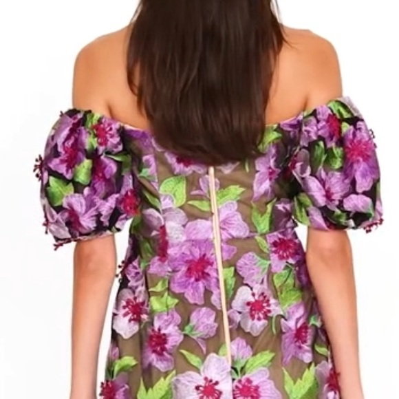 Milly Nira Off-Shoulder 3D Floral Appliqué Embroidered Midi Dress NWT Medium - Picture 7 of 17